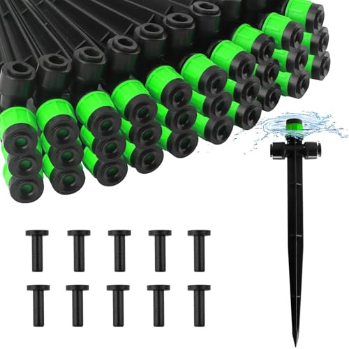 Kalolary 30 Piezas de Emisores de Riego por Goteo con Tapones Finales, Conectores Rápidos de Ajuste por Presión para Tubos de Riego de 1/4 de Pulgada, Regadera de Jardín (Vórtice Verde)