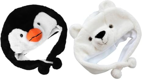 Abaodam 2 Stück Tiermützen Pinguin Eisbär Plüschhüte Elastisch Warm Atmungsaktiv für Frühling Herbst Winter Cosplay Rollenspiele