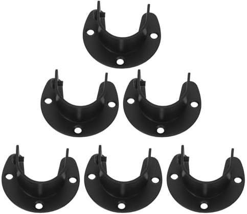 PAMINGONO Flangia Porta Asta per Armadio in Acciaio Inossidabile Nero, Set 6 Pezzi con Staffe di Montaggio a U per Barra Guardaroba Stabile, Supporti per Asta Appendiabiti Adatti