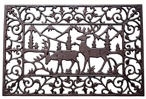Fußmatte für Außen Robuste Fußmatte Aus Gusseisen, Rechteckige Outdoor-Matte Schuhabstreifer, rutschfeste Eingangsmatte mit Hirschmotiv, 23,2×15,3 cm