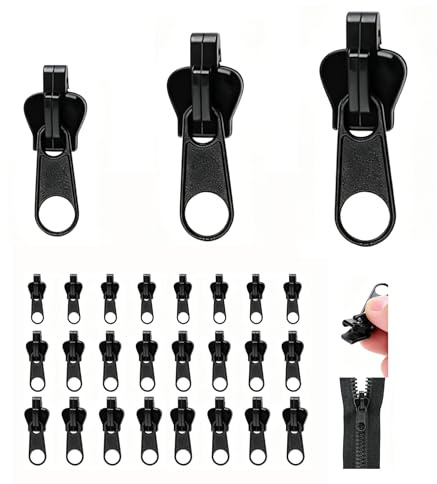 Galenecx 24 Piezas Kit de Reparación de Cremallera, Reparador Cremallera Universal, 3 Tamaños Diferentes Detachable Zipper, para Ropa,Chaquetas, Bolsos, Maletas, Mochilas,Equipaje