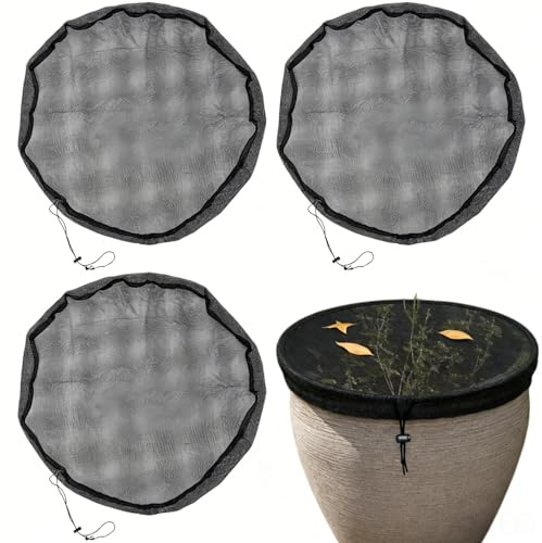 3Pcs 80cm Water Butt Cover Adjustable Mesh Netting for Rain Barrels Drawstring Waterbutt Lids For Outdoor Garden Keeps Out Leaves and Insects