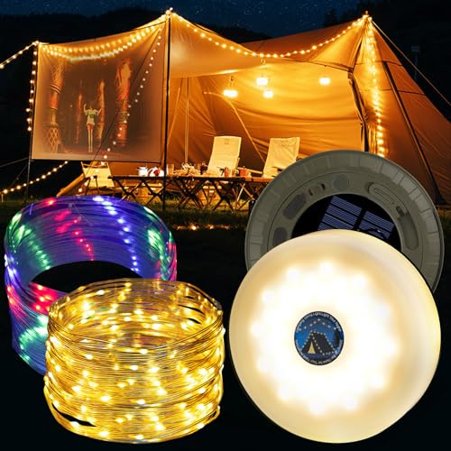 TECHMUR 10M 2-in-1 Portable Lantern & RGB String Lights with 8 Modes - Solar/USB Fast Charging, Always Ready for Outages, Festivals & Outdoor Adventures(1 Pack)