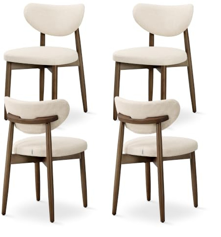 VASAGLE Esszimmerstuhl 4er Set, Küchenstuhl, Polsterstuhl mit Massivholzbeinen, ergonomische Rückenlehne, Aussparung als Griff, Mid-Century-Modern-Stil, Küche, cappuccinobeige KDC668L101-2J