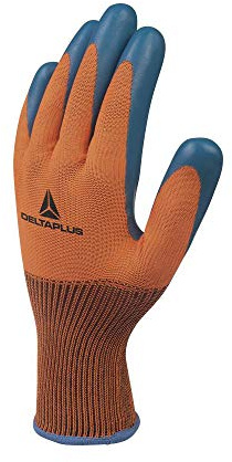 Delta Plus VE733OR09 - Guantes de punto fino (poliéster, con revestimiento de látex), color naranja y azul marino, talla 09