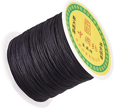 Cheriswelry Cordon en nylon de soie tressé Pour enfilage, nœud chinois, fabrication de bracelets à macramé 137 m x 0,5 mm Noir