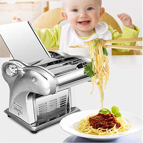 220V Electric Pasta Maker, Automatic Noodle Machine Spaghetti Maker Commercial Stainless Steel Dough Cutter Dumplings Roller Noodles Hanger, 6 Speed Adjustable Thickness Setting (1 Knife)