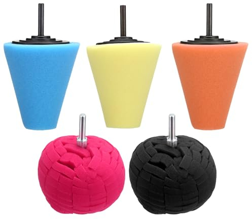 SLTG2020 5 x Polierschwämme aus Schaumstoff, Polierkegel, Kugel, Polierpads, Autoreifen, Radnabenreiniger-Set