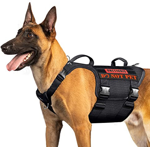 OneTigris Tactical Large Dog Harness, 5X Metal Buckled No Pull Service Vest
