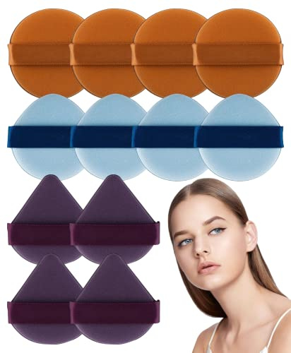 Lot de 12 éponges de maquillage réutilisables avec sangle pour poudre libre, corps, yeux, fond de teint, outil de maquillage sec et humide, violet/bleu/marron Genpar (12 pièces)