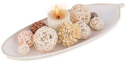 Hanobe Schmuckschale Dekotablett Holztablett Länglich: Deko Tablett Klein Natürlich Blatt Schale für Schlüssel für Kerzen Teelichter Vintage Lang Kerzentablett Schmal für Küche Kaffee Tisch