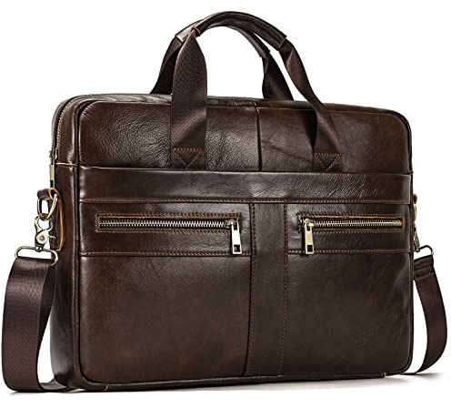 newsbirds 15,6 Pulgadas Maletín Hombres Documentos Cuero Bolsa de Hombro Portátil Bolso Bandolera Hombre Bolso Hombre Portadocumentos Hombre Cuero Bandolera de Trabajo, 3316 Braun