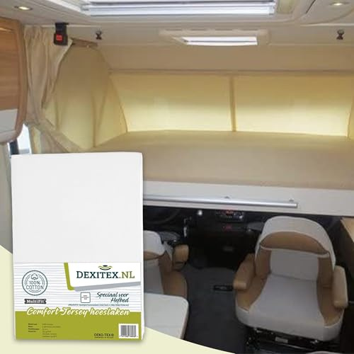 Dexitex - Spanbettlaken Hubbet - Wohnmobil mit Hubbett - Spanbettlaken Wohnmobil - Wohnwagen mit Hubbett - für Matratze Wohnmobil - Oeko-TEX - 100% Baumwolle - Weiß