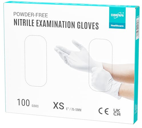 EUROPAPA® Lot de 100 gants jetables en nitrile - Blanc - Sans latex - Non stériles - Sans latex