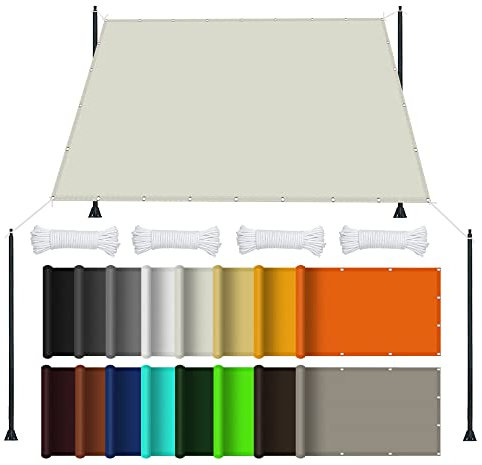 Sonnensegel Sonnenschutz 3 x 3 m Rechteckig Wasserdicht UV Schutz Balkon Sichtschutz PES Polyester Reißfest Wetterfest für Balkon Garten Terrasse, Elfenbein
