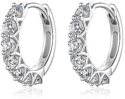 JSGEMSLEE Allergivänliga creoler i 925 sterlingsilver för kvinnor, 925 sterlingsilver, silver, silverpläterad, vit guld, kubisk zirkonia