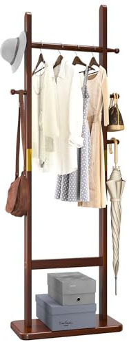 Aibiju Coat Rack Tree Stand with Very Sturdy Base, Freestanding Small Clothes Rack Heavy Duty, Garment Hanging Racks for Kids and Adults, Space Saving Brown USYD-203