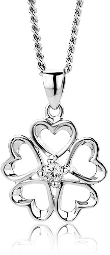 OROVI Schmuck Damen Herzen Kleeblatt Kette mit Vierblättrigem Kleeblatt Anhänger und Solitär Brillantschliff Zirkonia Zeitlose Glücksbringer Silberkette Halskette aus 925 Sterling Silber, 46 cm lang