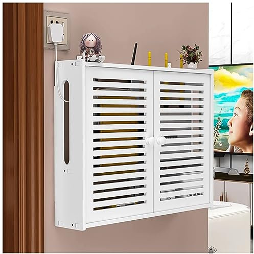 PetterShop Weiße Sich Hin- Und Herbewegende Regale, WiFi-Aufbewahrungsbox, Kleine Fensterläden-Wand-Mount-WiFi-Router-Aufbewahrungsbox, Router-Modem-Wandhalterung (Color : Weiß, S : 42x10x31cm)
