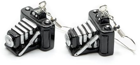 Miniblings Fotoapparat Ohrringe Hänger antike Kamera schwarz versilbert | Ohrschmuck aus eigener Fertigung in Berlin, mit Balg, auch als Mitbringsel geeignet