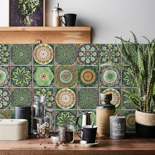 HORIWE Tile Stickers Vintage Moroccan Adhesive Tile Art Home Decor 24pcs | PVC Waterproof Oil Proof DIY Convenient Wall Sticker Variety of Designs Suitable for Bathroom Kitchen Backsplash Stairs