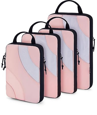 Kompressionsförpackning kub för resor, BAGSMART 6 set reseförpackning kub för resväska, kompression resväska arrangör väska set, ROSA, 4 Stück