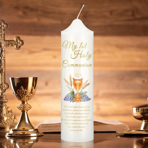 Threlaco Candela per preghiera per la prima comunione, regalo religioso, candela per comunione, battesimo cristiano, bomboniera Cirios Religiosos Catolicos Pane della vita, idee regalo cattoliche per
