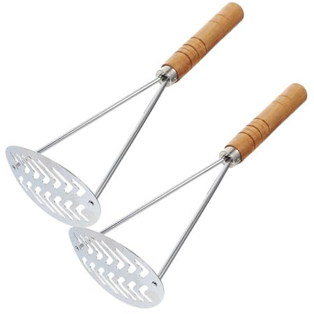 OUNONA 2pcs Practical Kitchen Tool Wooden Potato Masher for Mashed Potatoes Pumpkins Fruits More Non-Slip Handle Easy to Use