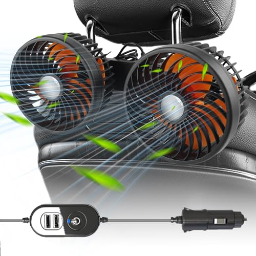 Ventilateur de voiture 12 V pour siège arrière, rotatif à 360 °, double tête 5 V, mini ventilateur, portable, rotatif à 360 °, pour véhicules tels que berline, Suv, RV