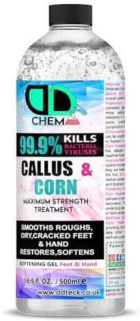 DD Teck Callus & Corn Remover Liquid – Hard Skin Eliminator for Feet & Hands – Treats Foot Calluses, Corns & Cracked Heels – Softening Gel – Significant Effect After First Treatment (500ml Cap)
