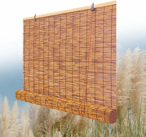 Cortina Exterior Bambu Persianas Enrollables Estor de bambú Instalación Fácil Anti-UV 150x180 80x120 160x200 140x150 130x250 140x200 160x300 115x115cm para Porche Cocina Patio Estores Marrones