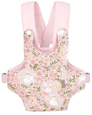 GAGAKU Puppentrage ab 3 Jahre Bauchtrage Babypuppen Zubehör Schultergurte Babytrage Puppe Kleinkind Puppentragetasche Stofftiertrage Kuscheltierträger - Rose - Kaninchengarten