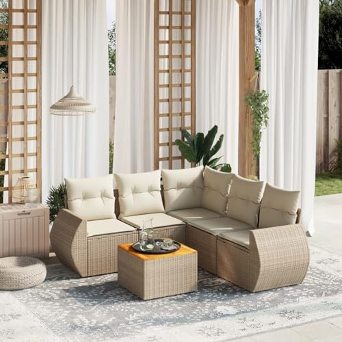Faroom Balkon Ecklounge mit Stauraum Gartenlounge Klein Balkon Lounge Balkonsofa Kleiner Balkon Sitzecke Balkon Loungemöbel Gartensofa Ecksofa Balkonmöbel Beige 6-tlg-Type-A781