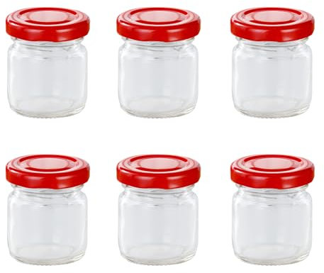 Chstarina 6 x 50ml Mini Jam Jars, Mini Glass Jars with Screw Lids, Small Storage Jars Glass or Spice, Jam, Honey, Jelly, Herbs, Dessert, Preserves, Pickles, DIY Candles Decor