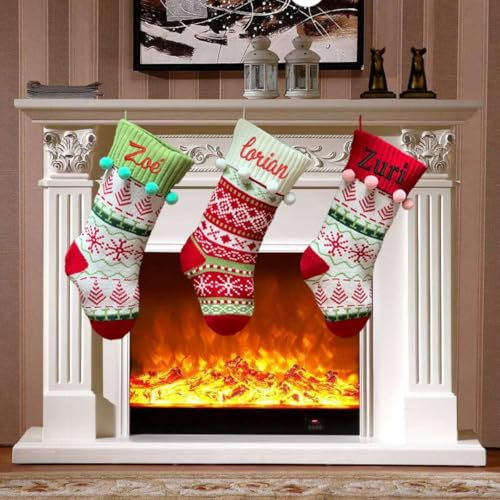 XFZDKJSD Personalisierte Familien-Weihnachtsstrümpfe, bestickter Weihnachtsstrumpf, personalisierter bestickter Weihnachtsstrumpf mit Namen (weiß)