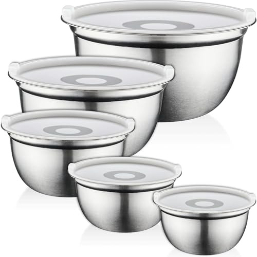 GARUET Premium 5-teiliges Edelstahl-Rührschüssel-Set – langlebig und vielseitig für den Heim- und Restaurantgebrauch (mit Deckel)