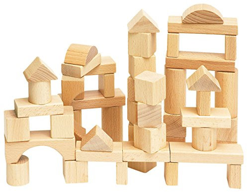 alles-meine.de GmbH 50 Stück große - Holzbausteine/Bausteine aus Holz - Steine Holzbausteine Bricks Natur Baustein Naturbaustein - Kinderland - Holzbaustein - für Kinder Mädche..