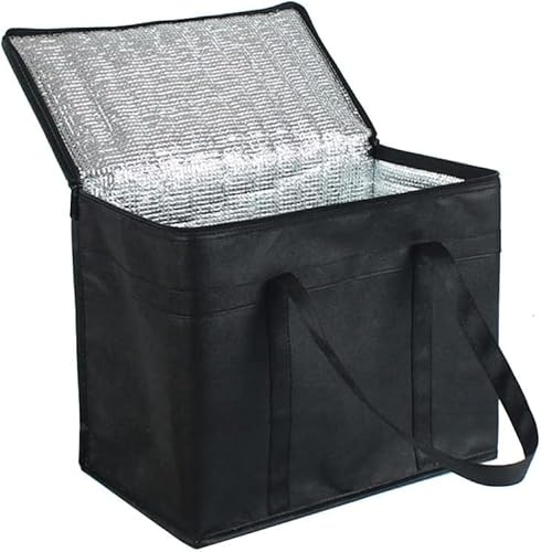 GJFWQC 30L Insulated Food Delivery Bag, Foldable Cooler Bag | Reusable insulated bag with zipper seal for picnic, lunch, camping, barbecue, shopping, hot and cold food storage
