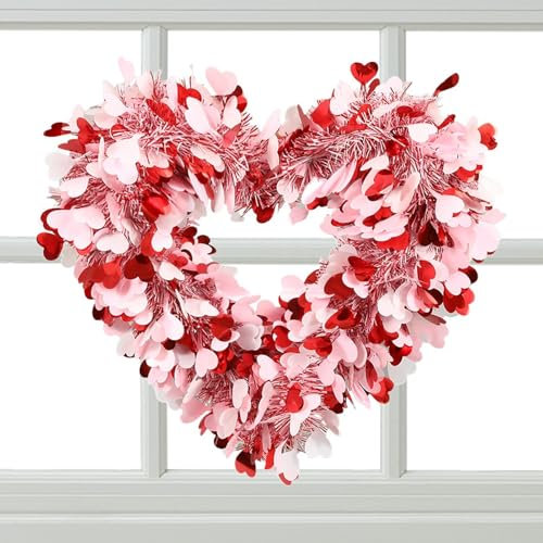 Herzförmiger für Valentinstag, romantische Türdekoration, Valentinstagskranz, roter Herz-Türkranz, Liebesthema Türdekoration, Herzkranz für Haustür, Valentine Blumenkranz
