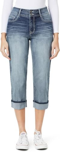 Angels Forever Young Capri Jeans for Women, Everflex Stretch Denim, Curvy Skinny Fit, Bling Pockets, 23.5 Crop Jeans, Verona, 12