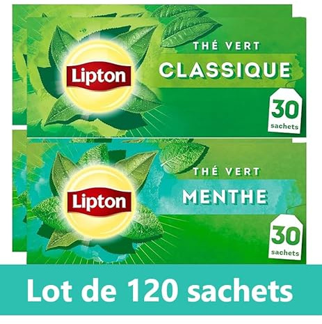 Lipton Pack Thé Vert classique Origine Asie, Thé vert menthe, Infusion à Froid ou Chaud, Ingrédients d'Origine 100% Naturelle, 120 sachets