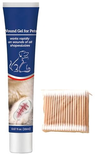 Gel Apaisant pour les Plaies pour Chats et Chiens,Pansement Liquide pour Plaies Chien,Gel de Cicatrisation pour Animaux de Compagnie,Gel Antiseptique pour Chien et Chat,20ml,dont 100 Cotons-Tiges
