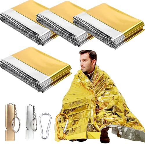 Coperta Termica,Coperta Isotermica,Coperta Termica Emergenza,Telo Termico 140x210cm,Coperta Isotermica di Pronto Soccorso,4 Pezzi Coperta di Salvataggio,Coperte di Emergenza,Emergenza Oro Argento