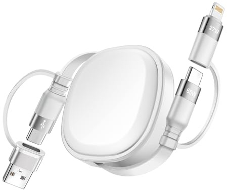 Minlu 65W Multi-Ladekabel Schnellladekabel, 5-in-1 Einziehbares Ladekabel | Multi USB Ladekabels mit Datenübertragung, Typ C zu USB-C Ladekabel[65W]+Lightning[27W] für iPhone,iPad,Samsung,PS4/5,Tablets