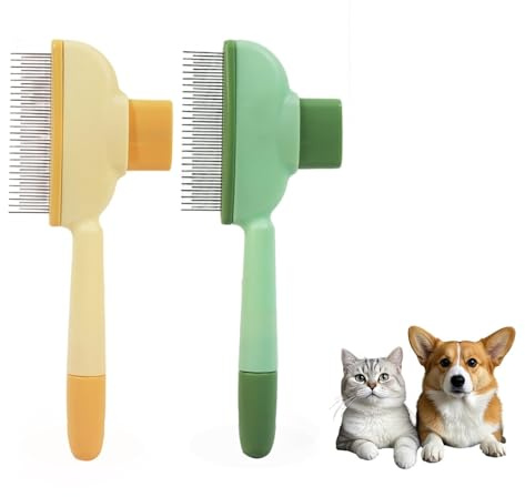 2 Stück Selbstreinigender Katzenkamm - Fellblitzbürste für Tiefenreinigung, Entfernung von Schwimmenden Haaren und Öffnung von Knoten, Schönheitspflege für Hunde, Tiefenreinigung Flohkamm für Katzen