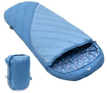 qeedo Buddy Junior Camping Schlafsack Kinder (10-25°C) 3 Jahreszeiten - Kinderschlafsack Mädchen Jungen (bis 140 cm / 10 Jahre) - whaleblue