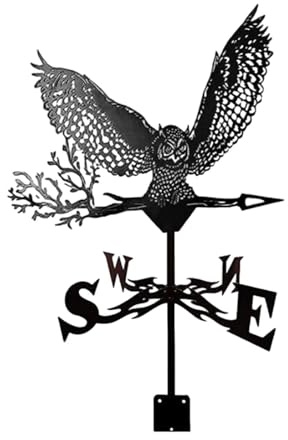 Colcolo Veleta de Metal con indicador de dirección del Viento, Escultura de Viento Negra, Veleta de búho para Techo, Patio, Exterior,