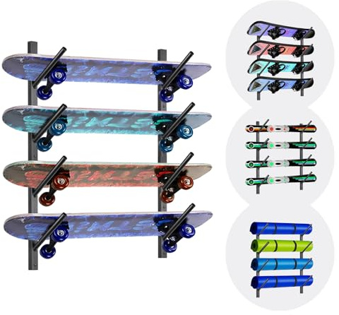 DEYOFA Skateboard Wandhalterung, Skateboard Halterung, Snowboard Wandhalterung, Snowboard Halterung Wand, Ski Wandhalterung – 6-Stockige Halterung, Abnehmbar oder Kombinierbar