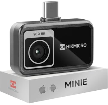 HIKMICRO Termocamera MiniE Android/iOS, risoluzione IR 96×96, SuperIR 192×192, senza batteria, porta USB-C, compatibile con iPhone 15/16/17 (accessori esclusi)