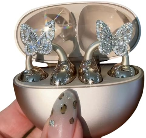 1 paire de clips pour écouteurs avec strass papillon - Accessoire blingbling personnalisé - Pour écouteurs de luxe